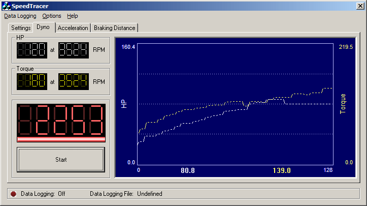 SpeedTracer Horsepower and Torque screen